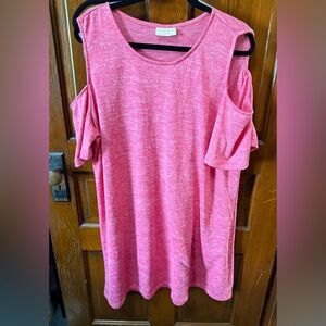 Bobbie Brooks Sweater Dress 3X Plus Size Pink Cold Shoulder Knit EUC
